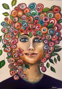 billeder kunst blomsterpige art danishart acrylmaleri maleriertilsalg